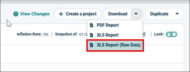 Download XLS report (Raw Data) button